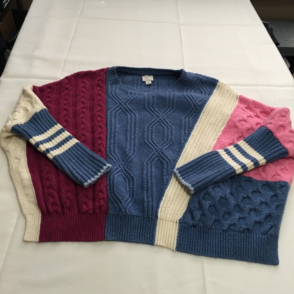 Maeve Colorblock Cable Knit Sweater Women XS Blue Pink Maroon Mixed Texture